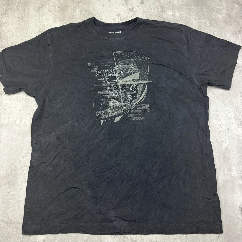 Banana Republic Y2K Shirt Ship Blueprint Faded Black Short Sleeve Size Large